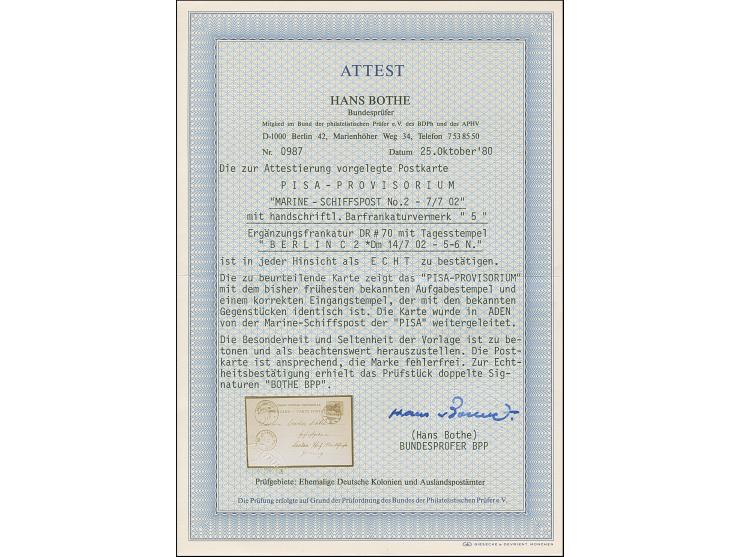 “MSP No. 2 7.7.02” auf Postkarte mit handschriftlichem Vermerk “5” (Pfg.) und nachfrankierter Germania 5 Pfg. mit Stempel “BE