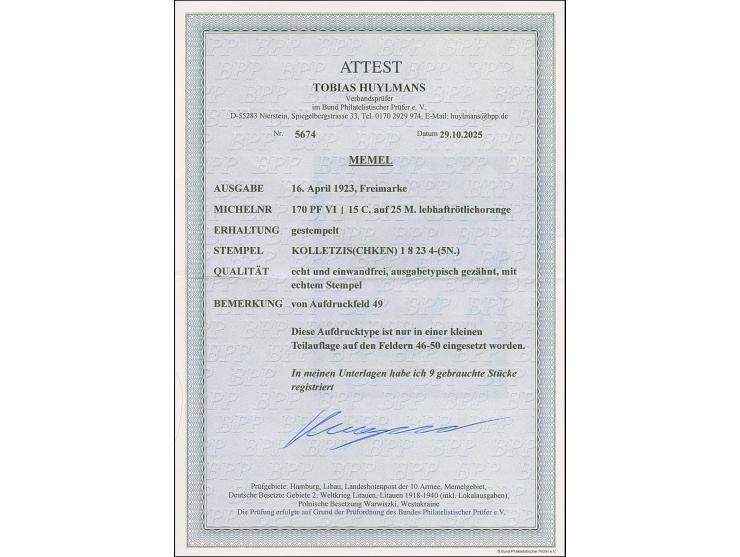 1923, 15 C. auf 25 M. lebhaftrötlichorange mit Aufdruckfehler “Wertziffer 5 von 15 dicker und mit kreisförmiger statt ovaler 