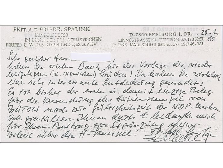 “BÜTOW 15.DECBR.71” (Spalink 2) klar auf loser Marke NDP 1 Gr. gezähnt. Die farbfrische Marke mit wenigen verkürzten Zähnen u