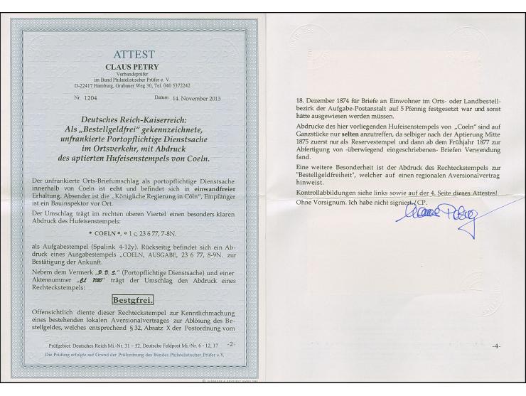 “COELN *1c 23.6.77” (Spalink 4-12y) sehr klar auf unfrankierter Faltbriefhülle “P.D.S.” (Portopflichtige Dienstsache) im Orts