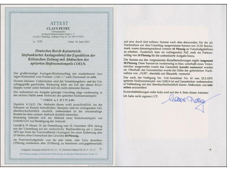 “COELN *1a 27.1.77” (Spalink 4-13y2) zweimal klar auf großformatigem Nachnahme-Vordruckbrief mit Tax-Vermerk “1950/90” und vi