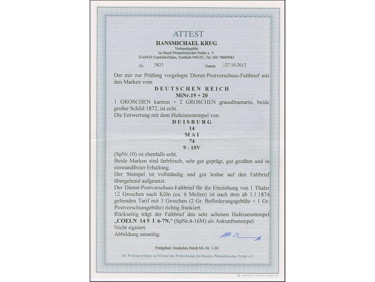 “COELN** 14.5. I” (Spalink 4-16M) klar mit Trennstrich unten als Ankunftsstempel rückseitig auf Postvorschuss-Faltbriefhülle 