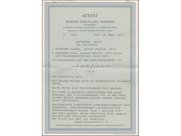 “CREFELD 30.JAN.73” (Spalink 6-4) zweimal klar auf großer Schild 1 und 2 Gr. als tarifgerechte Frankatur auf Paketbegleitbrie