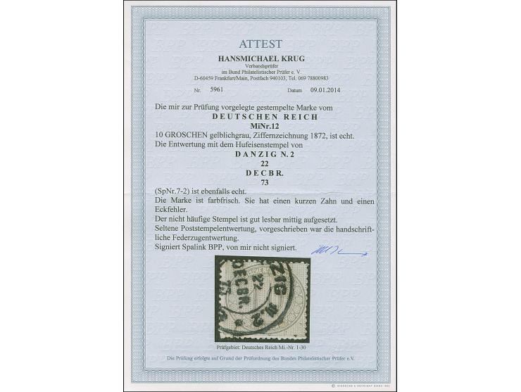 “DANZIG N.2 &nbsp;22.DECBR.73” (Spalink 7-2) klar auf Innendienstmarke 10 Gr. gelblichgrau. Die farbfrische Marke hat einen k