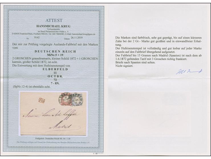 “ELBERFELD 11.OCTBR.72” (Spalink 12-4) zweimal sehr klar auf kleiner Schild 2 Gr. grauultramarin und großer Schild 1 Gr. karm