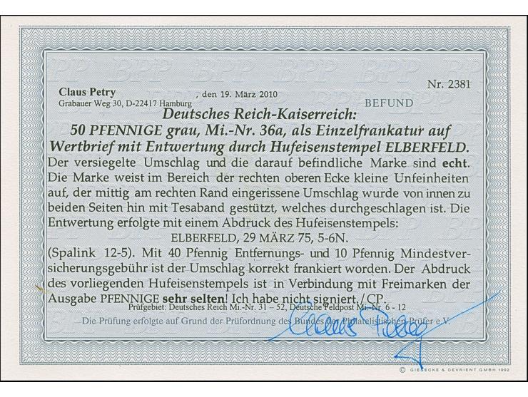 “ELBERFELD 29.MÄRZ.75” (Spalink 12-5) klar auf 50 Pfge grau als tarifgerechte Einzelfrankatur auf Wertbrief nach Nordhausen m