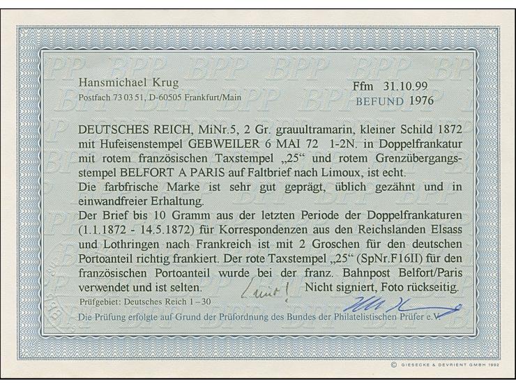 “GEBWEILER 6.MAI.72” (Spalink 13) klar auf kleiner Schild 2 Gr. grauultramarin als tarifgerechte Einzelfrankatur auf komplett