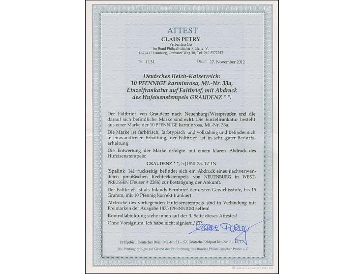 “GRAUDENZ 5.JUNI.75” (Spalink 14) sehr klar auf 10 Pfge karminrosa auf komplettem Faltbrief “Portopflichtige Dienstsache” nac