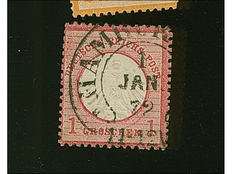 “HAMBURG I.A. 1.JAN.72” (Spalink 17-4) sehr klar auf loser Marke kleiner Schild 1 Gr. karmin. Die farbfrische Marke ist sehr 