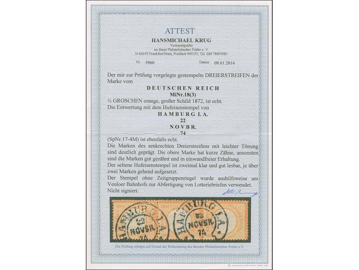 “HAMBURG I.A. 22.NOVBR.74” (Spalink 17-4M), zweimal klar ohne Zeitgruppenriegel auf senkrechtem Dreierstreifen großer Schild 