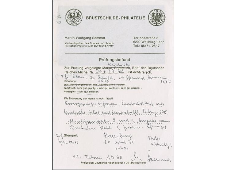 “HAMBURG** 28.APRIL.75” (Spalink 17-10) zweimal klar auf großer Schild 2 Gr. grauultramarin und 10 Pfge lilarot als tarifgere
