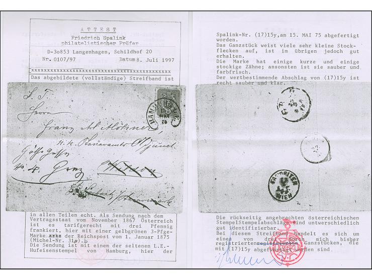 “HAMBURG-L.E. 15.MAI.75” (Spalink 17-15y) klar auf 3 Pfge gelblichgrün als tarifgerechte Einzelfrankatur auf Drucksachen-Stre