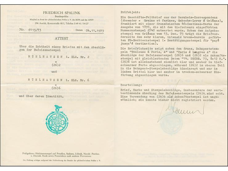 “MÜLHAUSEN i. ELS. BHF. 14.OCTBR.73” (Spalink 26-6) und “MÜHLHAUSEN i. ELS 14.OCTBR.73” (Spalink 26-2) jeweils klar als Ankun