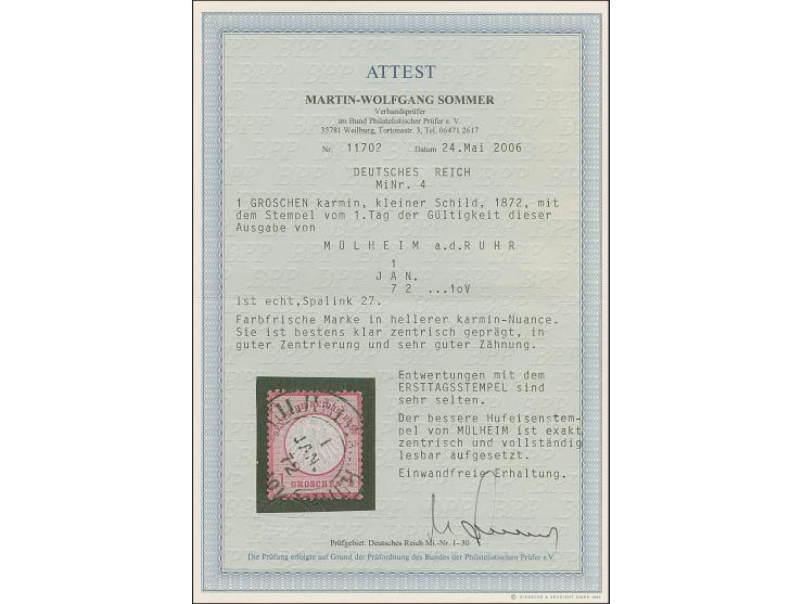 “MÜHLHEIM A.D.RUHR 1.JAN.72” (Spalink 27) klar auf loser Marke 1 Gr. karmin. Die farbfrische Marke ist deutlich geprägt und b