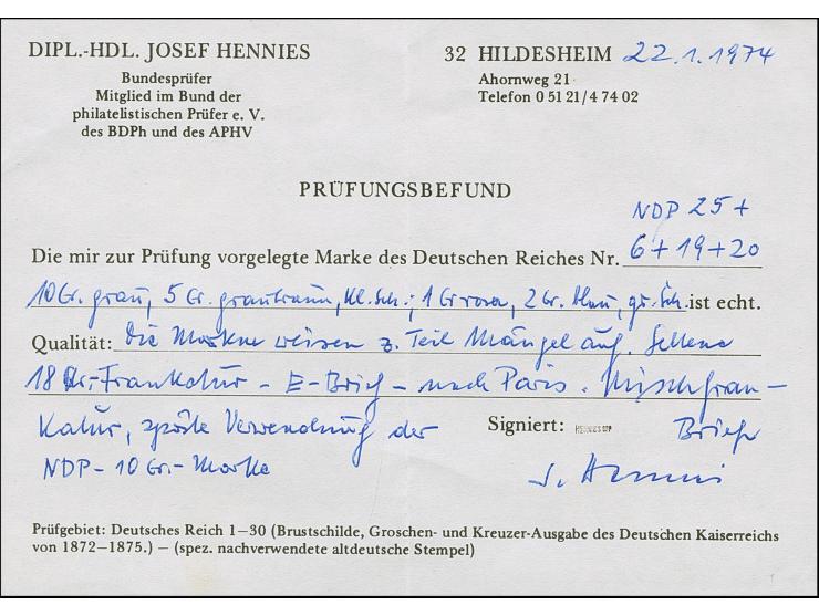 “STRASSBURG i. ELS 16.APRIL.73” (Spalink 36-3) recht klar mehrfach auf kleiner Schild 5 Gr. im kleinen Format mit Plattenfehl