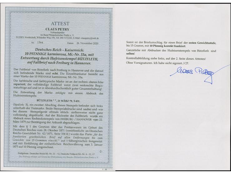 “BÜTZFLETH 21.MARZ.79” (Spalink 3) klar auf 10 Pfge karminrosa auf komplettem Faltbrief nach Freiburg in Hannover mit Ankunft