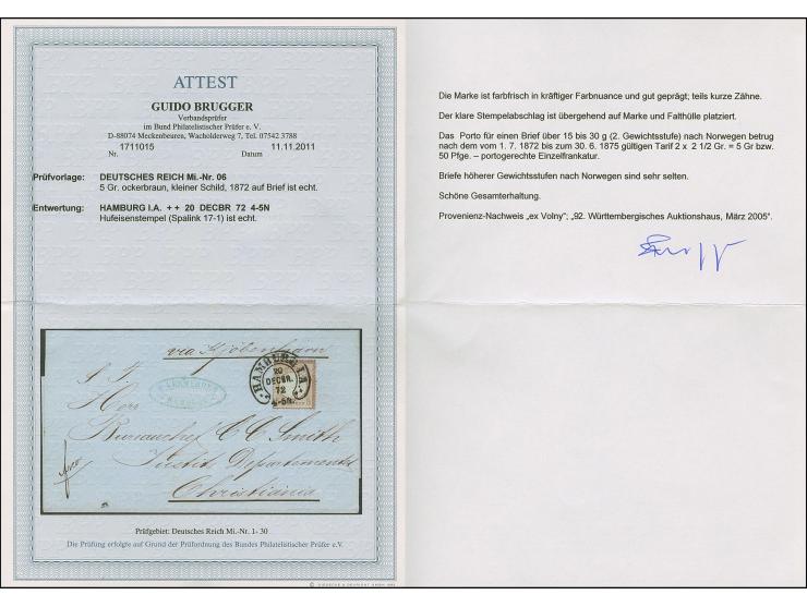 “HAMBURG I.A. 20.DECBR.72” (Spalink 17-1) sehr klar auf kleiner Schild 5 Gr. ockerbraun als tarifgerechte Einzelfrankatur auf