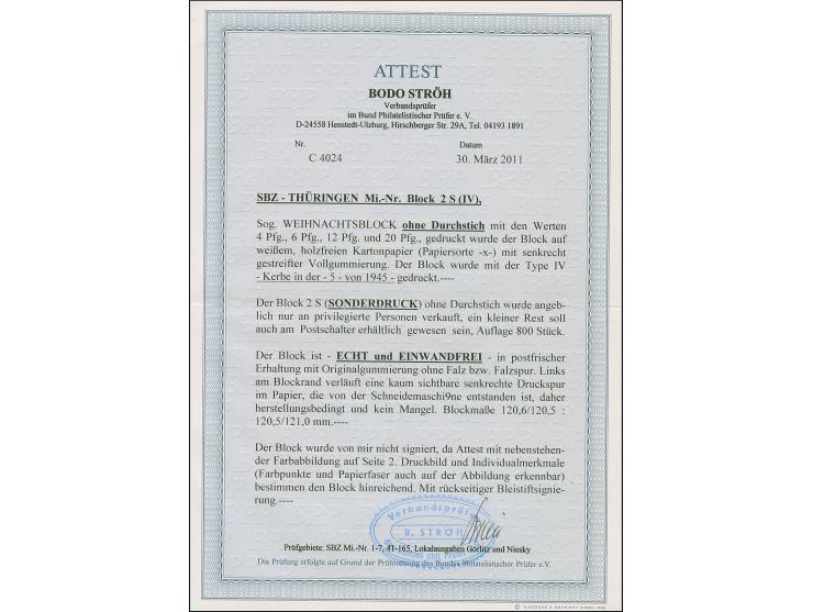 1945, Weihnachts-Block auf weißem Kartonpapier ohne Durchstich (Blocktype I), sogen. Sonderdruck, postfrisch, links eine unau