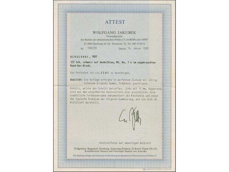 1861, ½ Sch. dunkelblau, waagerechter 6er-Block, voll- bis breitrandig, links &nbsp;mit breitem Bogenrand, postfrisch.Fotoatt