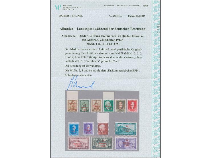 1943, Freimarken 1-25Q. einheitlich mit Aufdruckfehler “S von Shtator gebrochen”, Aufdruckfeld 7 bzw. 28, teis Randstücke, po