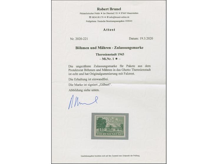1943, Zulassungsmarke, ungezähnt, sauber ungebraucht, tadellos, sign. Gilbert sowie Fotoattest Brunel (2020)