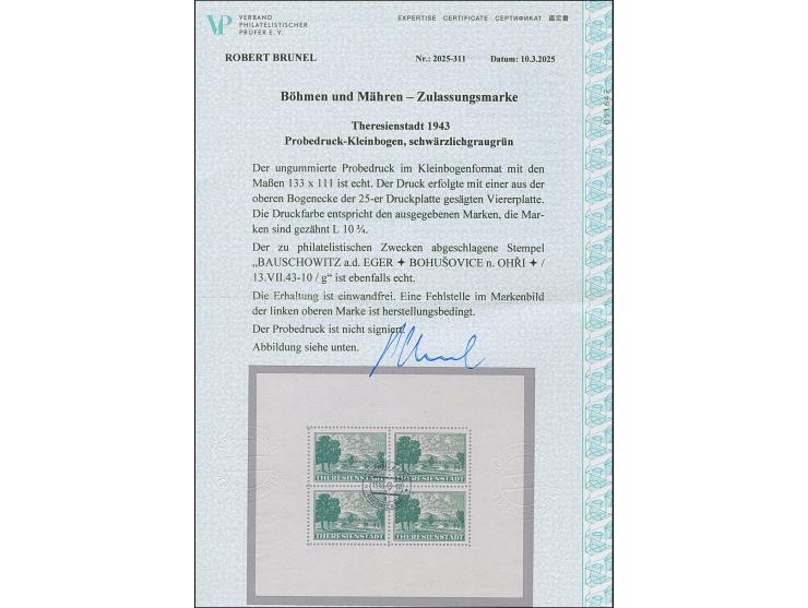 1943, Zulassungsmarke, vier Stück im beschnittenem Kleinbogenformat (134x110mm), als erster Druck dieser Ausgabe, später wurd