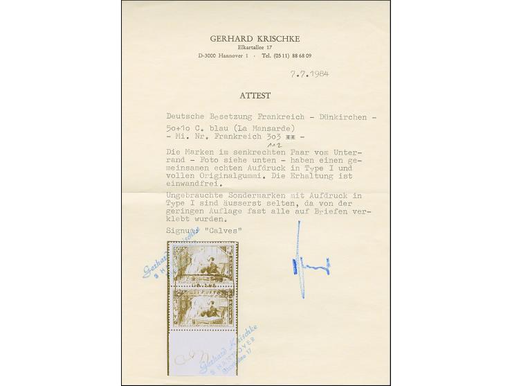 1940, La Mansarde 50C. im senkrechten Unterrandpaar mit gemeinsamen, waagerechten Aufdruck, postfrisch, tadellos, sehr selten