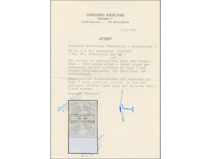 1940, Musica 50C. im senkrechten Unterrandpaar mit gemeinsamen, waagerechten Aufdruck, postfrisch, tadellos, sehr selten, sig