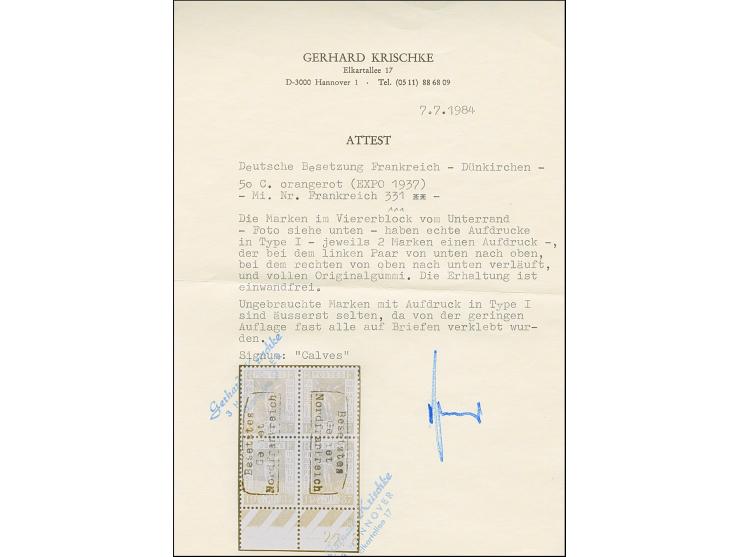 1940, Expo 1937 50C. im senkrechten Unterrandviererblock, dabei der Aufdruck jeweils senkrecht über zwei Marken als Kehrdruck