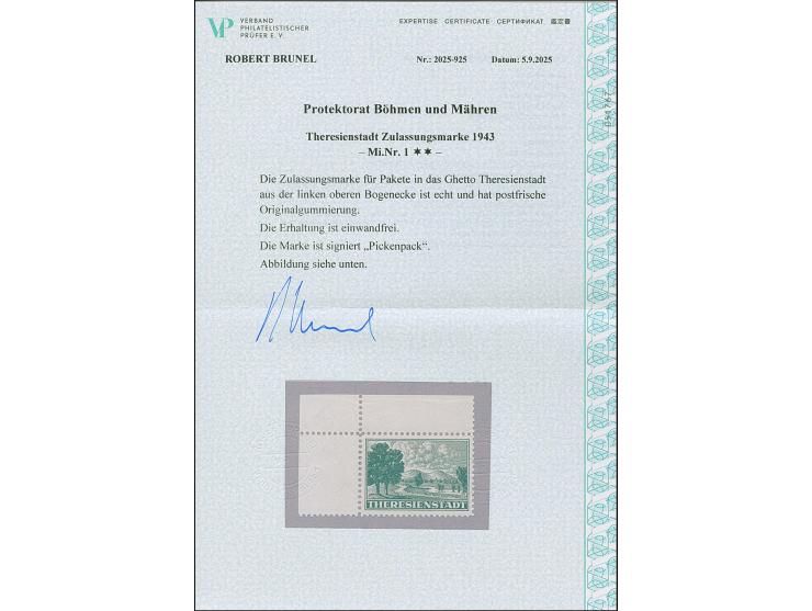 1943, Zulassungsmarke, linke obere Bogenecke, postfrisch, tadellos und sehr dekorativ, sign. Pickenpack sowie Fotoattest Brun