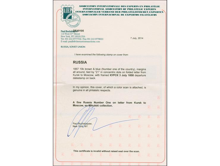 KURSK: 10 kopeck brown &amp; blue, good to large margins, tied by dotted circular "21" to entire letter to Moscow, with rever