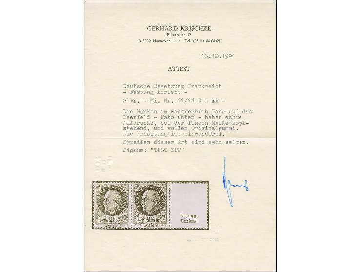 Pétain 2Fr., waagerechtes Paar mit Leerfeld in Markengröße rechts, die linke Marke mit kopfstehendem, die rechte Marke sowie 