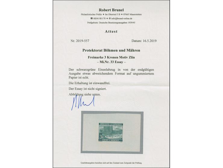 1939, Schuhfabrik Bata, Zlin 3K. schwarzgrün, Einzelabzug in von der endgültigen Ausgabe etwas abweichendem Format auf ungumm