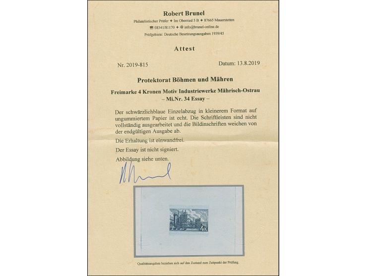 1939, Industriewerke Mährisch-Ostrau 4K. schwärzlichblau, Einzelabzug in von der endgültigen Ausgabe etwas abweichendem Forma