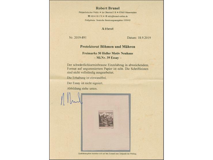 1939, Neuhaus 50H. schwärzlichkarminbraun, Einzelabzug in abweichendem Format, die Schriftleisten sind nicht vollständig ausg