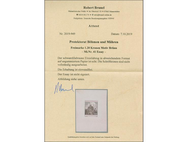 1939, Landesmuseum und Turm Brünn 1,20K. schwarzliilabraun, Einzelabzug in abweichendem Format, die Schriftleisten sind nicht