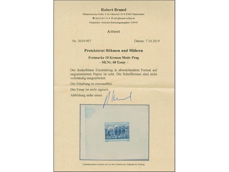 1940, Waldstein-Palais Prag 10K., dunkelblau, Einzelabzug in abweichendem Format, die Schriftleisten sind nicht vollständig a