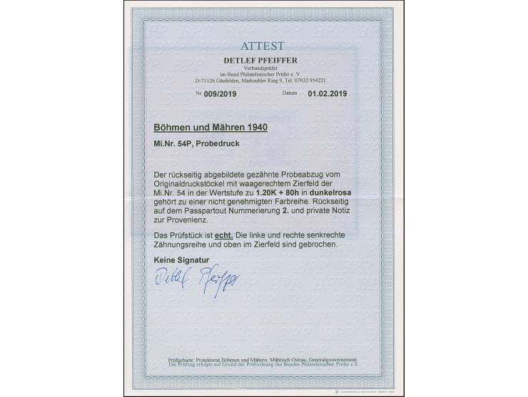 1940, Rotes Kreuz 1,20 K. dunkelrosa mit Zierfeld rechts, Farbprobedruck im Kleinbogenformat, sauber in Passepartout montiert