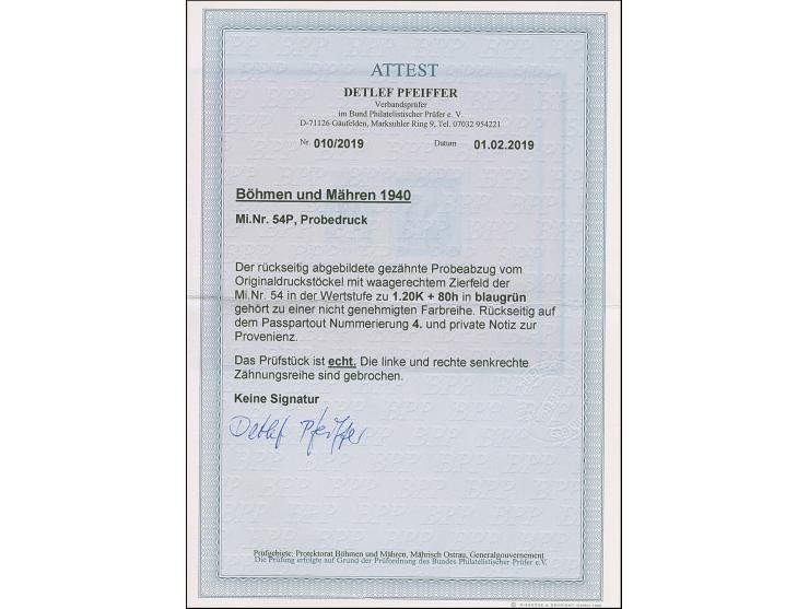 1940, Rotes Kreuz 1,20 K. blaugrün mit Zierfeld rechts, Farbprobedruck im Kleinbogenformat, sauber in Passepartout montiert, 