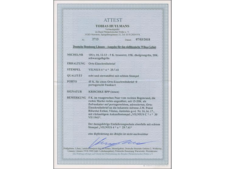 1941, Arbeiter 5 K. im waagerechten Paar, die rechte Marke rechts ungezähnt sauber mit Zufrankatur 15-20 K., sauber mit Stemp