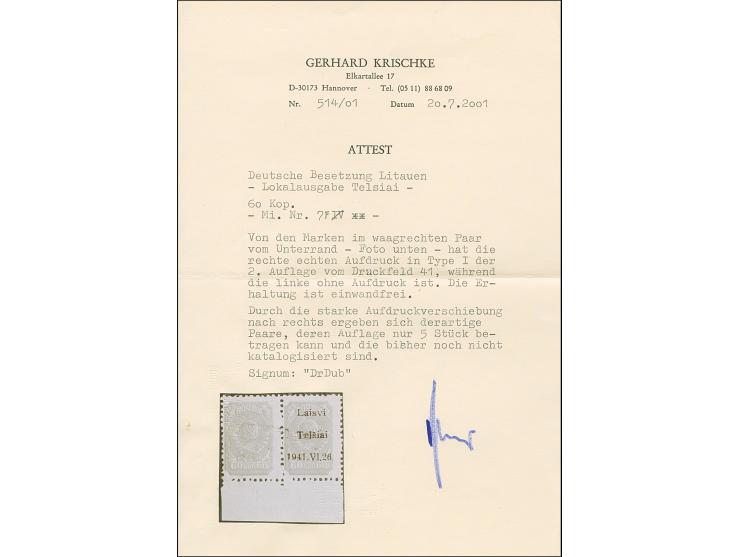 1941, 60 K. im waagerechten Unterrandpaar, dabei die linke Marke durch horizontale Verschiebung des 50er-Druckklischees ohne 