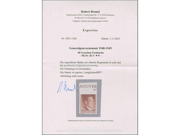 1941, Hitler 48 Gr. ungezähntes Oberrandstück, postfrisch, tadellos, eine sehr seltene Marke, sign. Jungjohann BPP sowie Foto