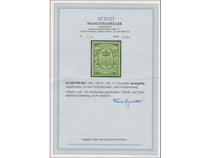 ⅓ Gr. moosgrün, farbfrisch, allseits voll- bis breitrandig im Schnitt, ungebraucht ohne Gummi, in tadelloser Erhaltung, Fotoa