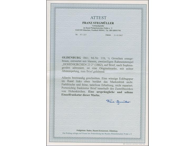 ½ Gr. orangebraun mit blauem Rahmenstempel “HOHENKIRCHEN 23.2.” als tarifgerechte Einzelfrankatur auf komplettem Faltbrief al
