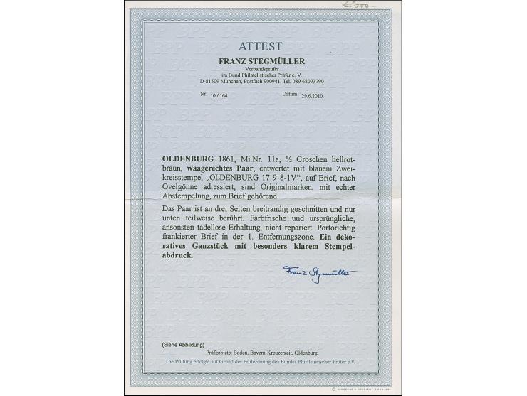 ½ Gr. hellrotbraun im waagerechten Paar mit sehr klarem DKr. "OLDENBURG 17.9.(62) als tarifgerechte Mehrfachfrankatur auf kom