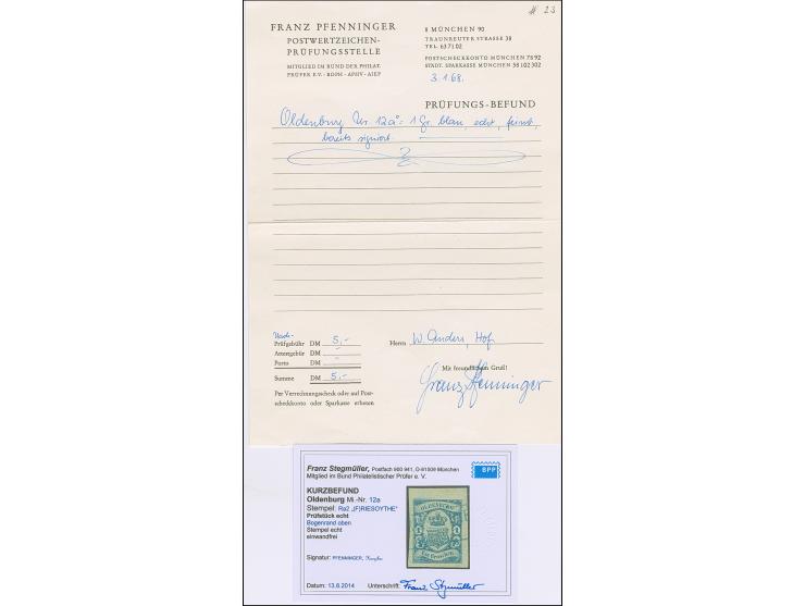 1 Gr. dunkelkobaltblau, allseits sehr breitrandig mit 4 mm Bogenrand oben, mit blauem Rahmenstempel “(F)RIESOYTHE 26…”, in ta