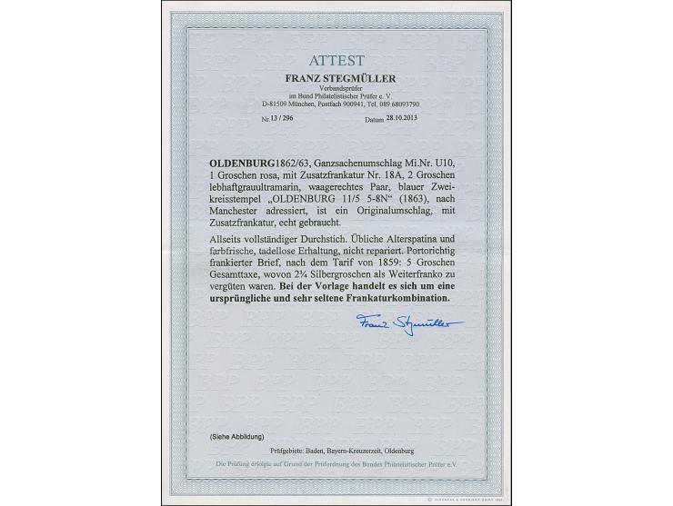 1862/63, Umschlag 1 Gr. rosa mit tarifgerechter Zufrankatur Ausgabe 1862 2 Gr. lebhaftgrauultramarin mit Durchstich 11¾ im wa