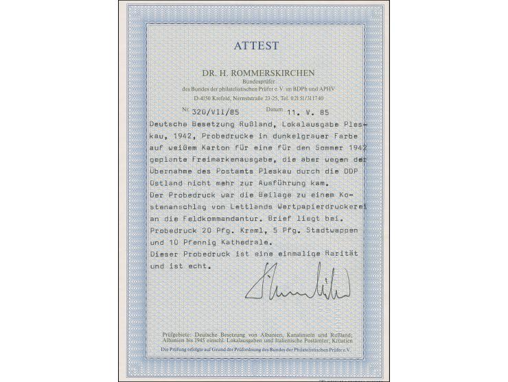 1941, Stadtwappen 5 Pf. sowie Kathedrale 10 Pf. sowie 20 Pf. im Querformat, &nbsp;Bleistiftentwürfe auf weißem Kartonpapier i