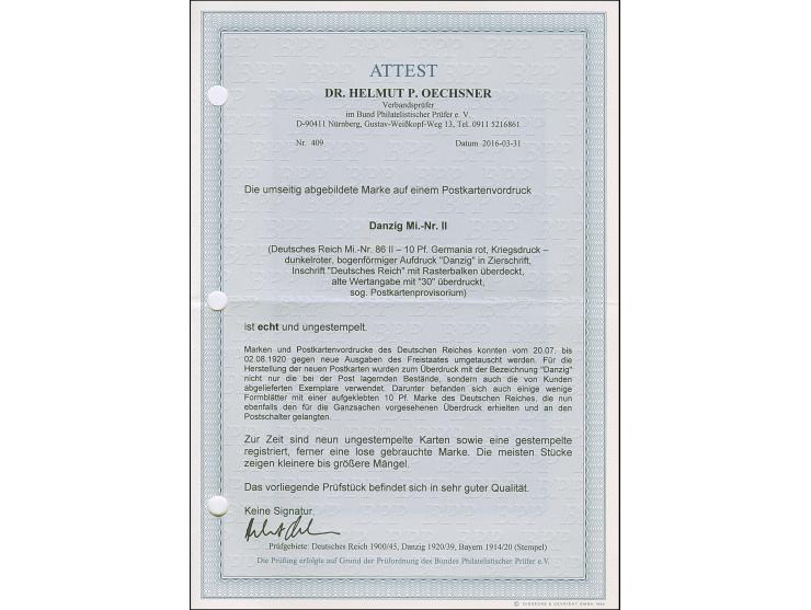 1920, Aushilfsmarken für Postkarten mit bogenförmigen Aufdruck: Germania 30 auf 10 Pfg. rot, farbfrisch und gut gezähnt, unen