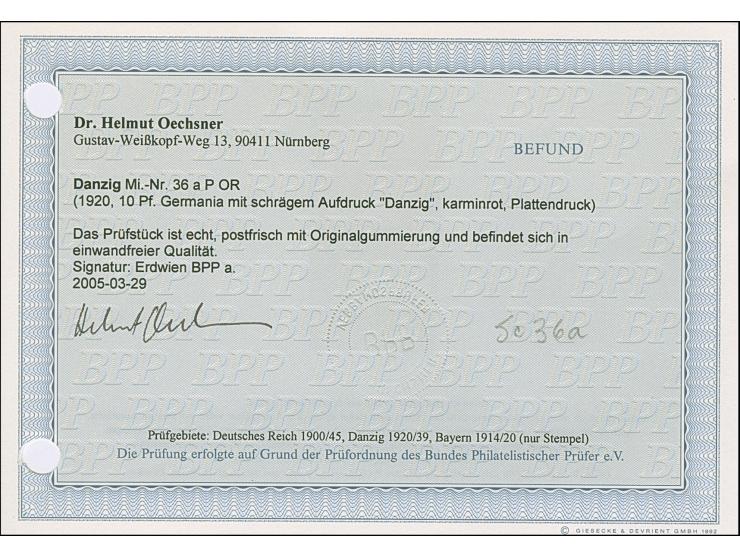 1920, Kleiner Innendienst 10 Pfg. karminrot, Oberrandstück, postfrisch, tadellos, sign. Erdwien BPP sowie Befund Oechsner BPP